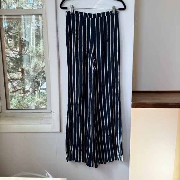 Reformation Striped Wide Leg High Rise Pants Lightweight Navy White 6 - Picture 5 of 10